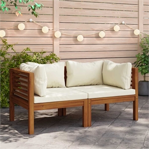 vidaXL Solid Acacia Wood Corner Sofa in Cream White Cushions