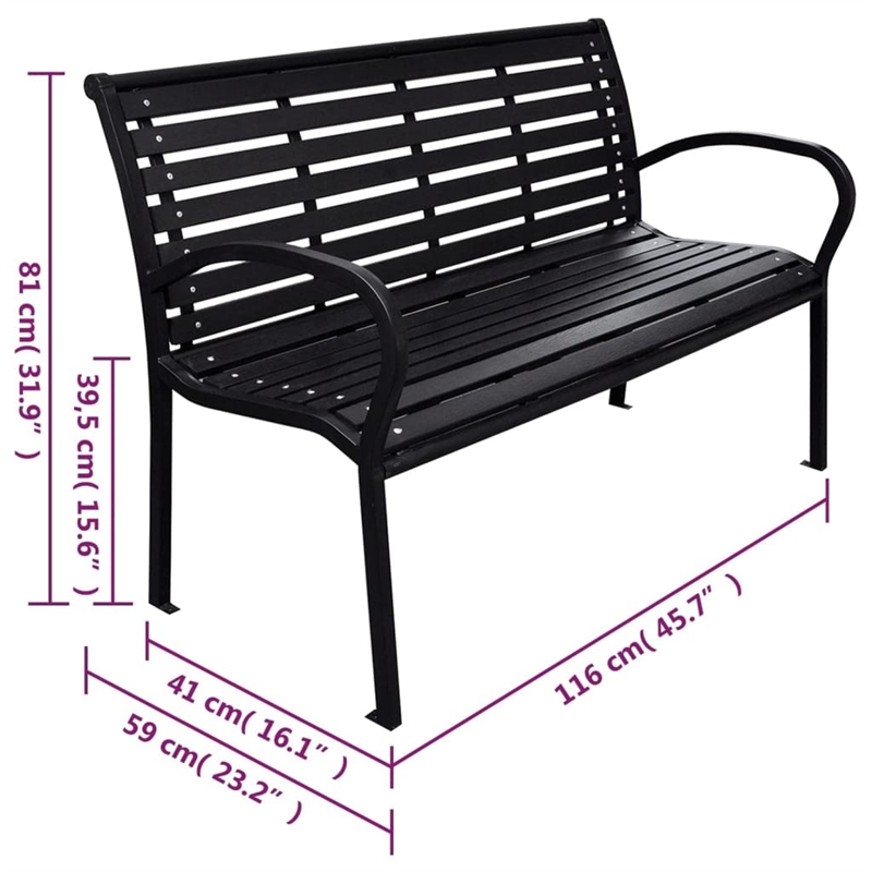 vidaXL Steel 116 cm wide Garden Bench in Black