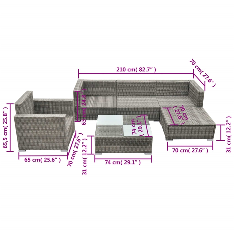 vidaXL Synthetic Poly Rattan Lounge Set in Gray