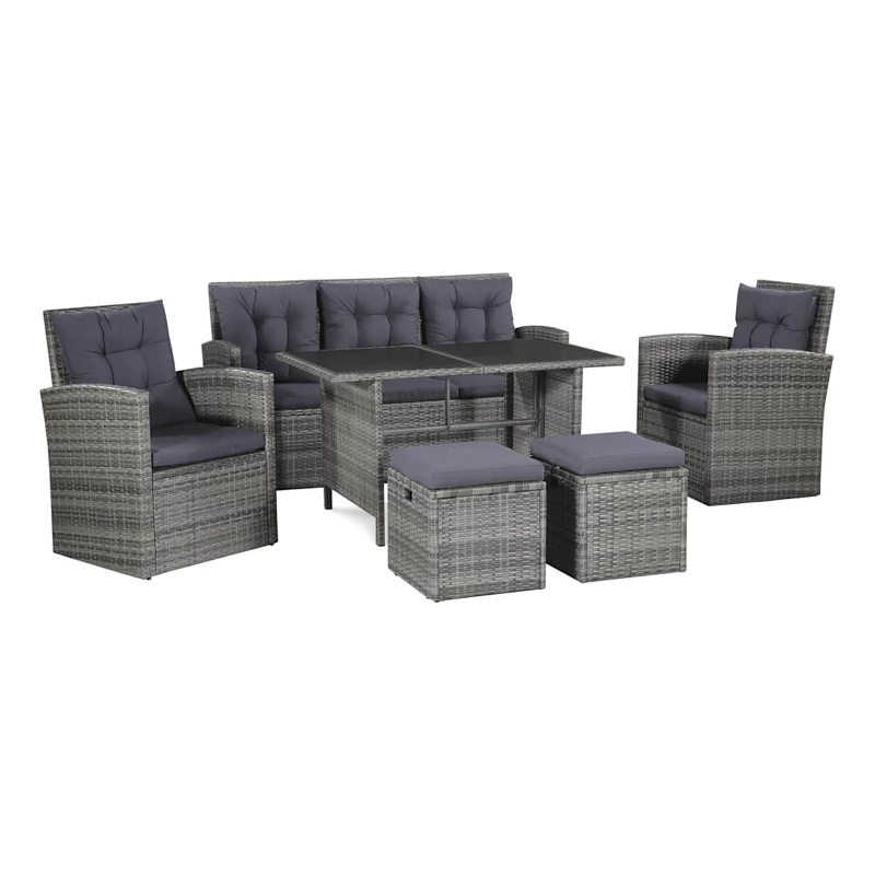 vidaXL Synthetic Poly Rattan Sofa Set in Grey and Dark Grey
