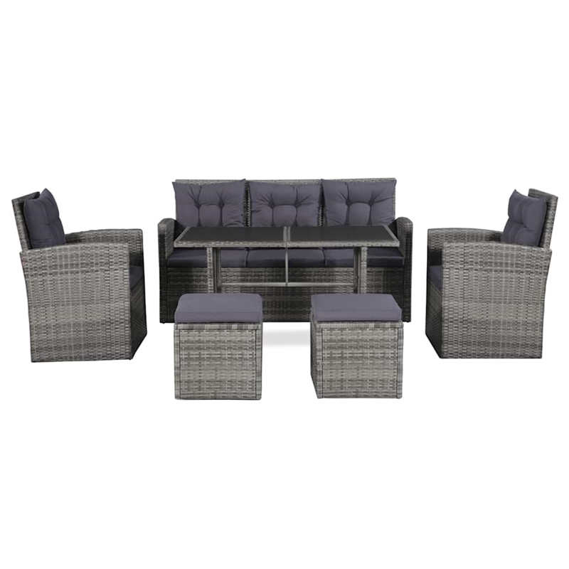 vidaXL Synthetic Poly Rattan Sofa Set in Grey and Dark Grey