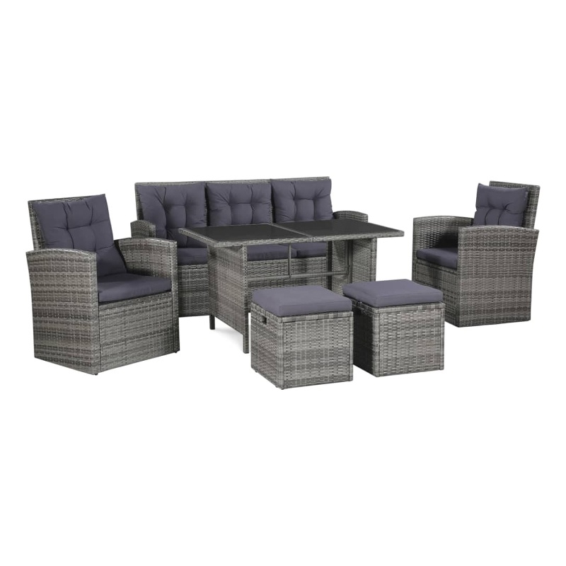 vidaXL Synthetic Poly Rattan Sofa Set in Grey and Dark Grey