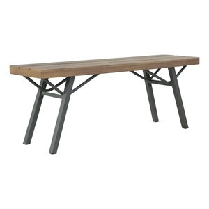 vidaXL 47.2&quot Solid Acacia Wood and Steel Garden Bench in Brown and Gray