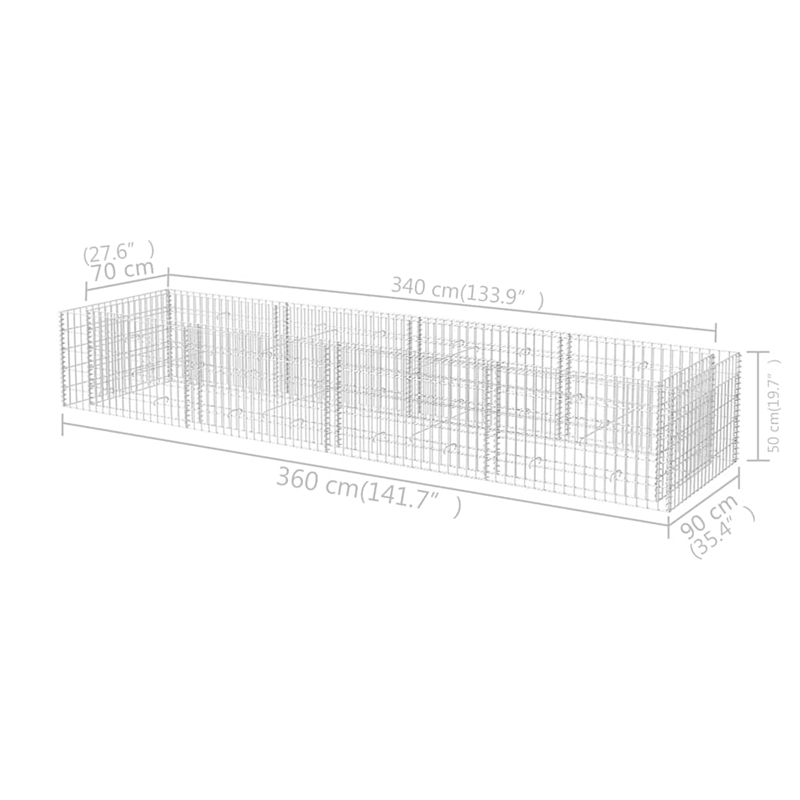 vidaXL Galvanized steel Large Gabion Raised Bed in Silver