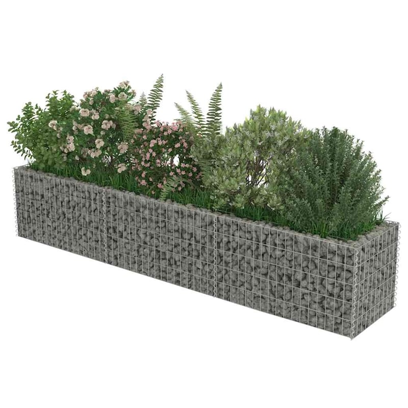 vidaXL Galvanized Steel Large Durable Gabion Raised Bed in Silver