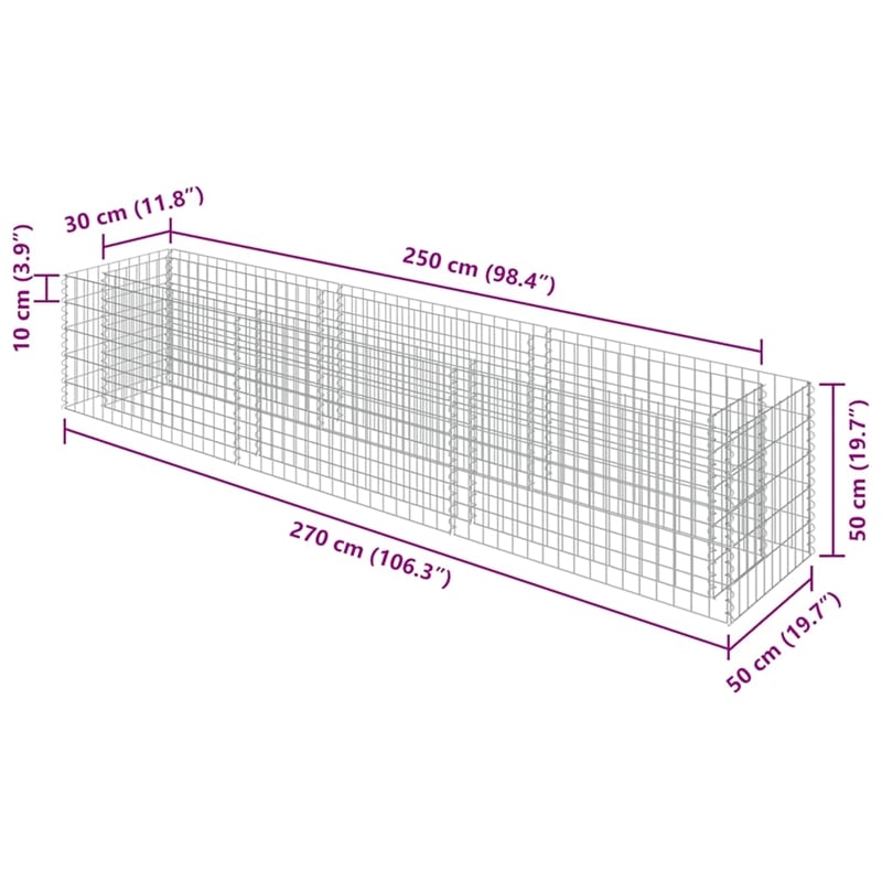 vidaXL Galvanized Steel Large Durable Gabion Raised Bed in Silver