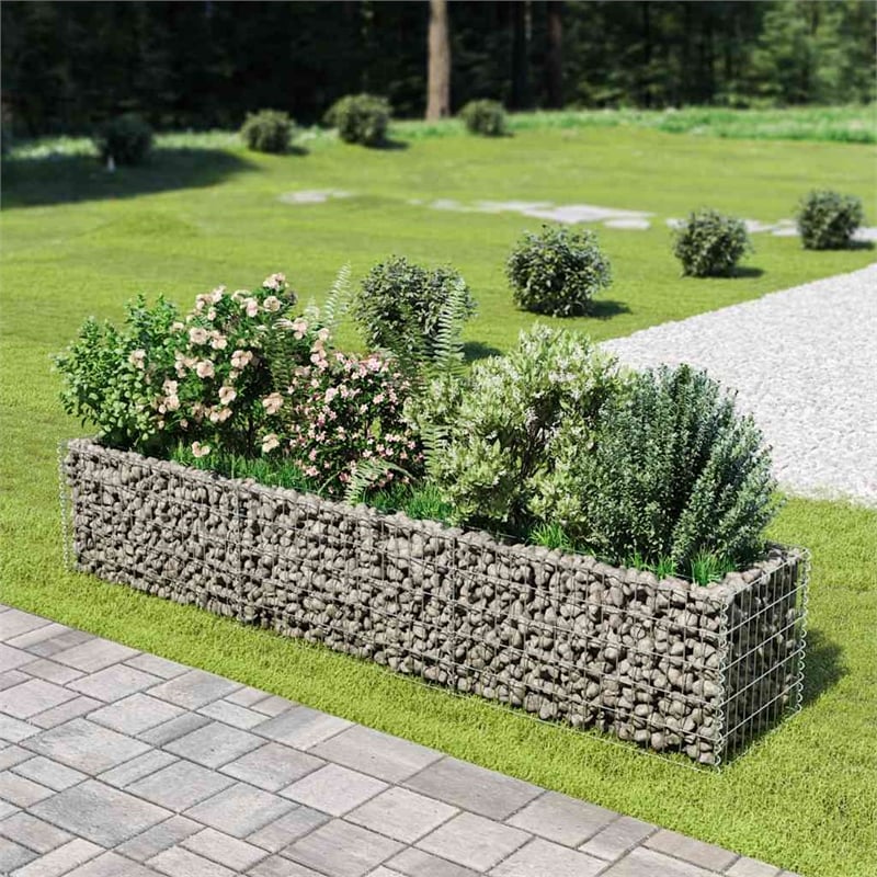 vidaXL Galvanized Steel Large Durable Gabion Raised Bed in Silver
