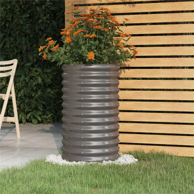 vidaXL Powder-coated steel Medium Tough Garden Planter in Grey
