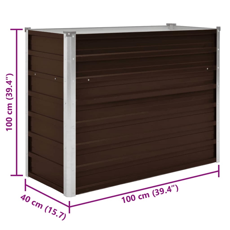 vidaXL Study Galvanized Steel Raised Bed in Brown