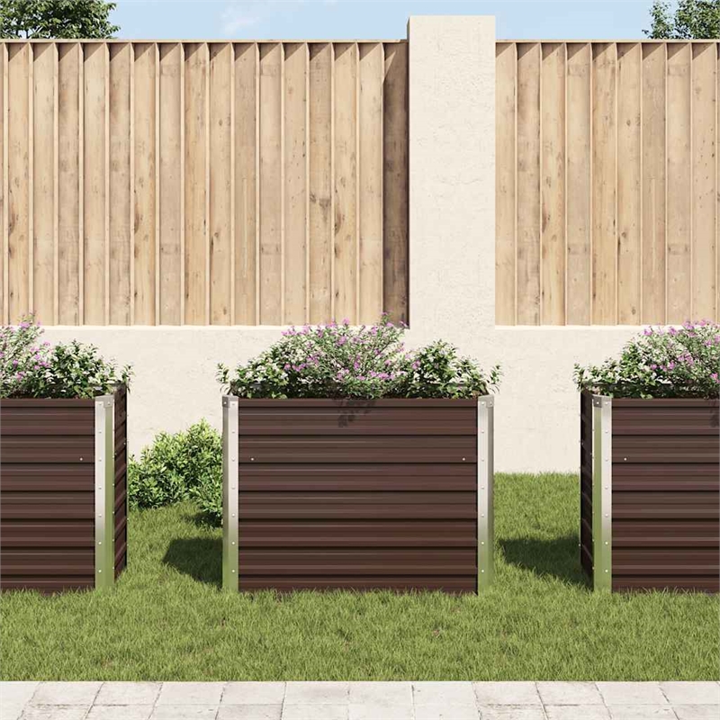 vidaXL Study Galvanized Steel Raised Bed in Brown