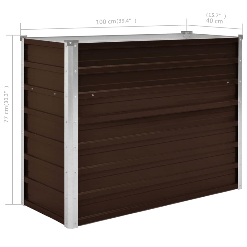 vidaXL Study Galvanized Steel Raised Bed in Brown