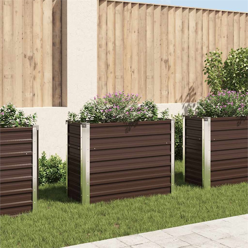 vidaXL Study Galvanized Steel Raised Bed in Brown