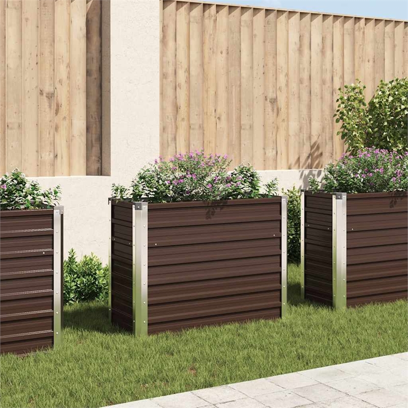vidaXL Study Galvanized Steel Raised Bed in Brown