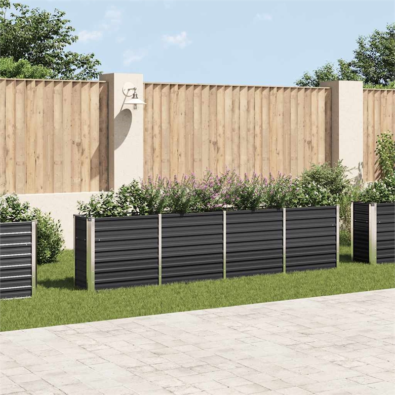 vidaXL Galvanized Steel Large Rectangular Raised Garden Bed in Anthracite