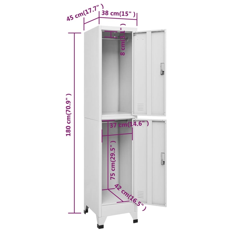 vidaXL Steel Medium Rectangular Industrial Locker in Grey