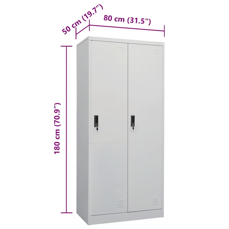 vidaXL Steel Medium Rectangular Wardrobe in Light Grey