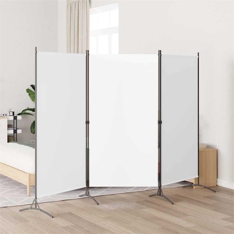 vidaXL 3-Panel Room Divider in White Fabric