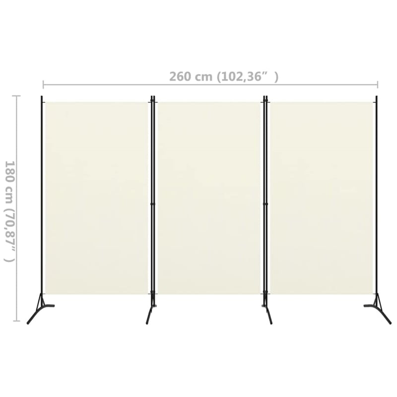 vidaXL 3-Panel Room Divider in White Fabric