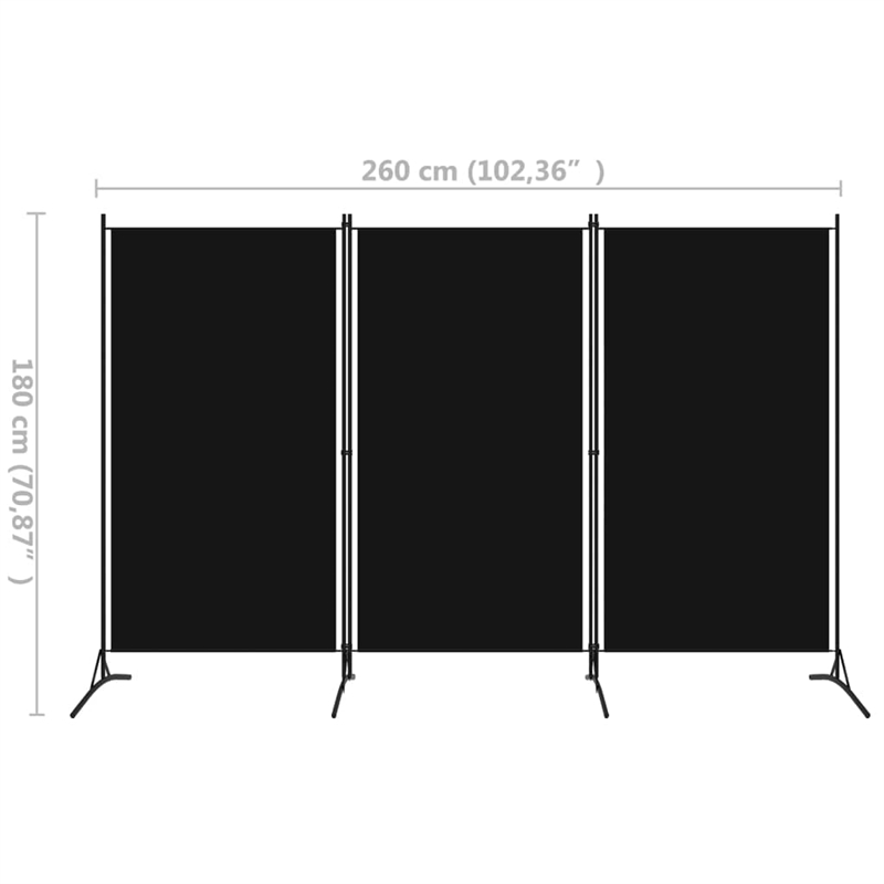 vidaXL 3-Panel Room Divider in Black Fabric