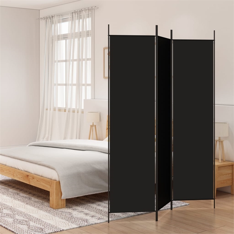 vidaXL 3-Panel Room Divider in Black Fabric
