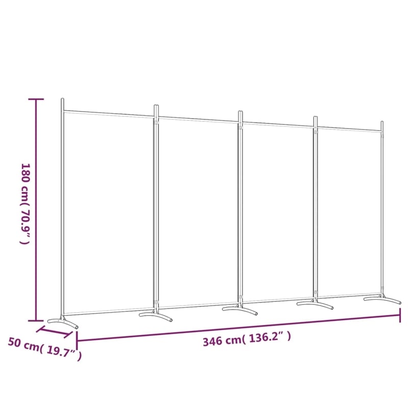 vidaXL 4-Panel Room Divider in White Fabric