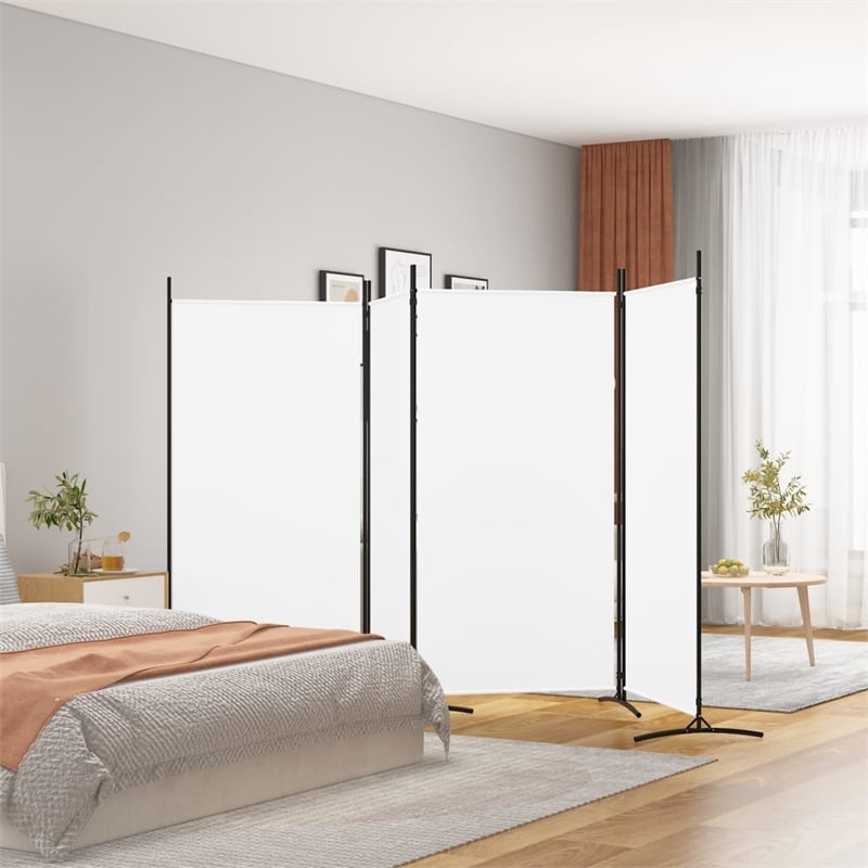 vidaXL 4-Panel Room Divider in White Fabric