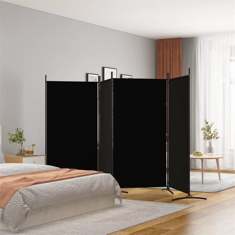 vidaXL 4-Panel Room Divider in Black Fabric