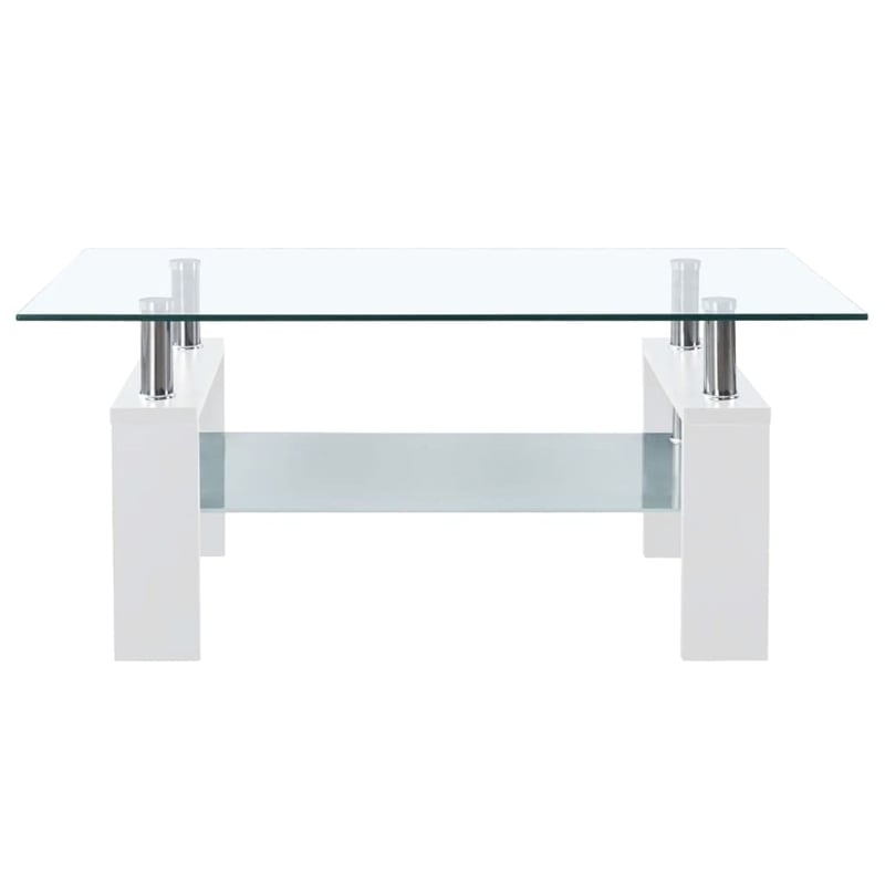 vidaXL Melamine Coffee Table in White and Transparent Tempered Glass