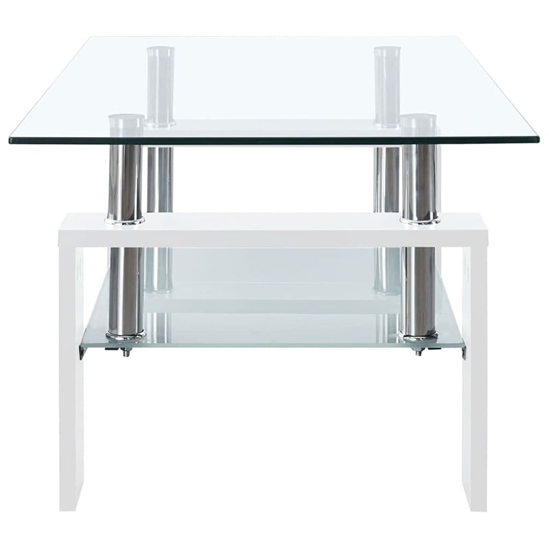 vidaXL Melamine Coffee Table in White and Transparent Tempered Glass