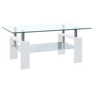 vidaXL Melamine Coffee Table in White and Transparent Tempered Glass