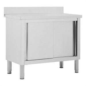vidaXL Stainless Steel Work Table with Sliding Doors in White