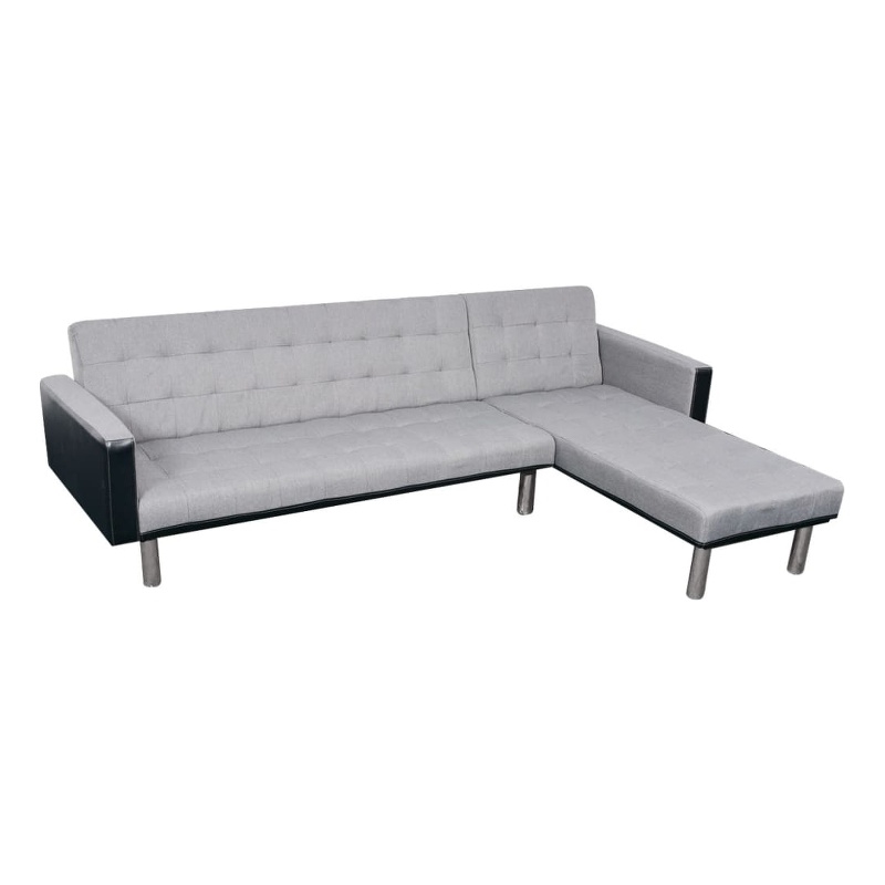 Vidaxl Wooden Frame Sofa in Black And Grey Polyester Fabric