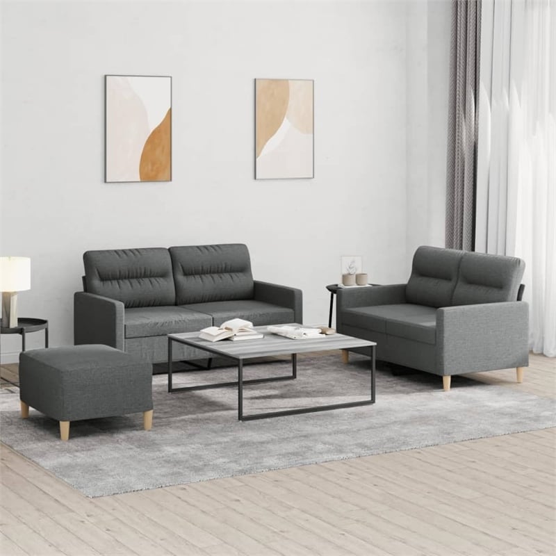 Vidaxl Metal Sofa Set in Dark Grey Polyester Fabric