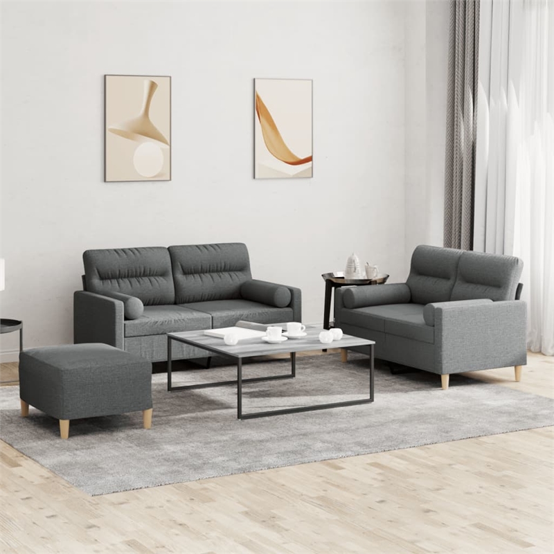 Vidaxl Large Metal Sofa Set in Dark Grey Polyester Fabric
