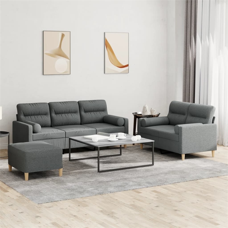 Vidaxl Metal Sofa Set in Dark Grey Fabric Polyester