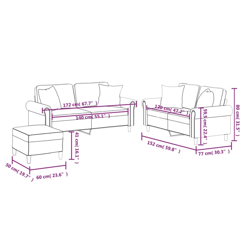 Vidaxl Medium Modern Sofa Set in Black Faux Leather