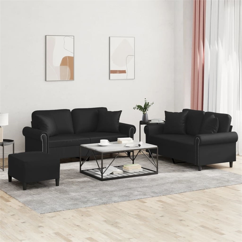 Vidaxl Medium Modern Sofa Set in Black Faux Leather