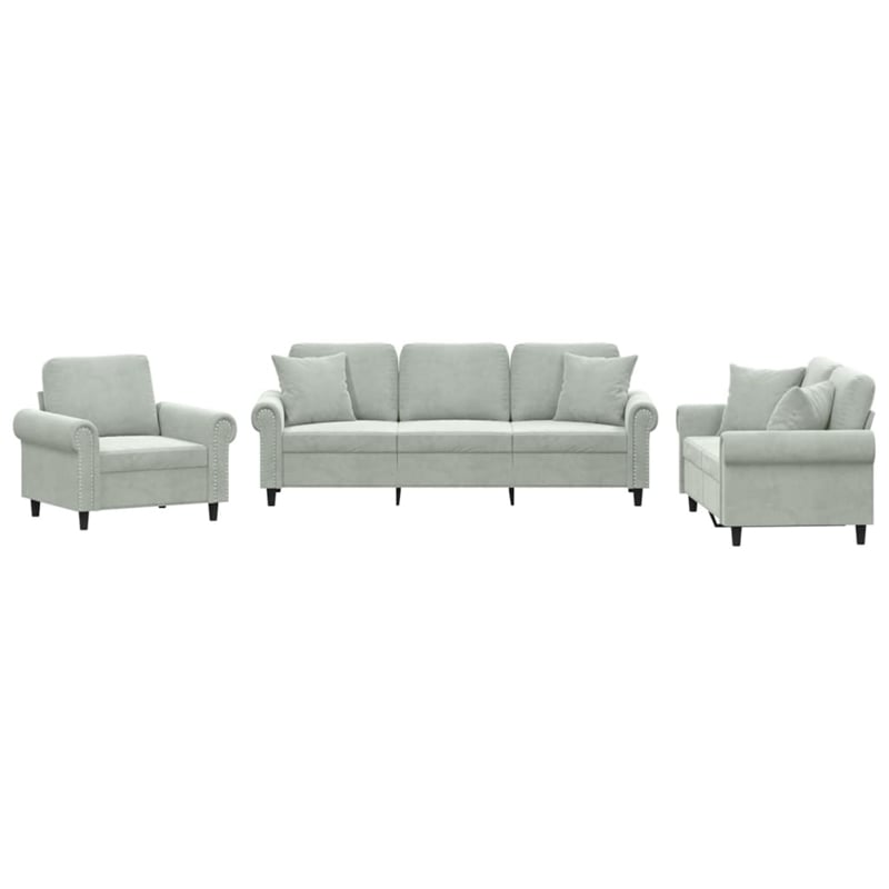 Vidaxl Large Metal Sofa Set in Light Gray Polyester Velvet