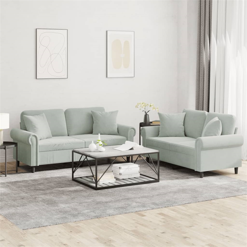 Vidaxl 2-Seater Metal Sofa Set in Light Grey Velvet