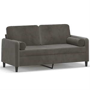 Vidaxl 55.1&quot Velvet 2-Seater Sofa with Pillows & Cushions in Dark Gray