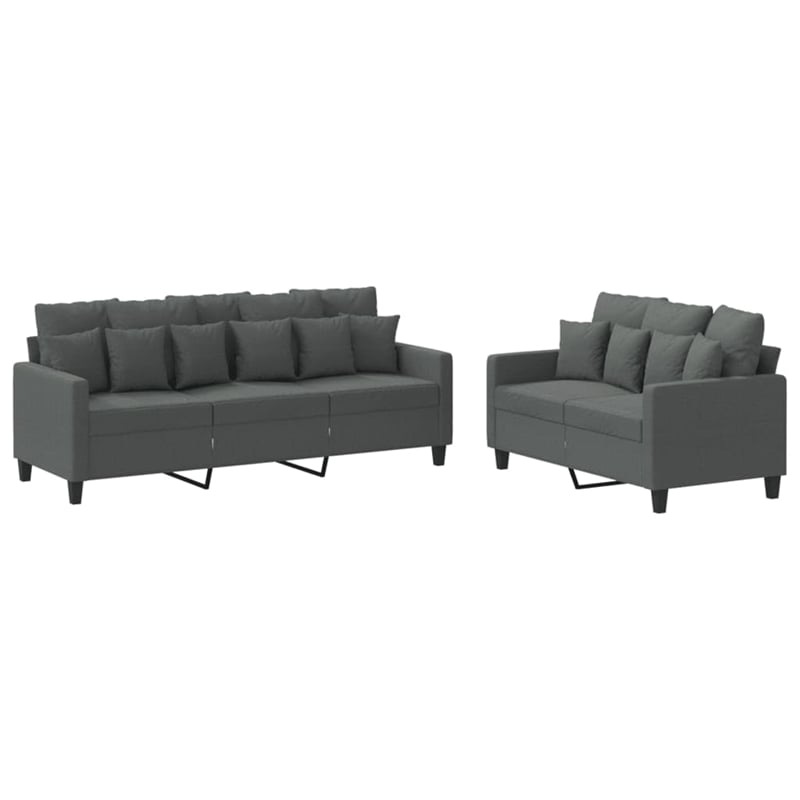 Vidaxl Large Rectangular Sofa Set in Dark Gray Polyester
