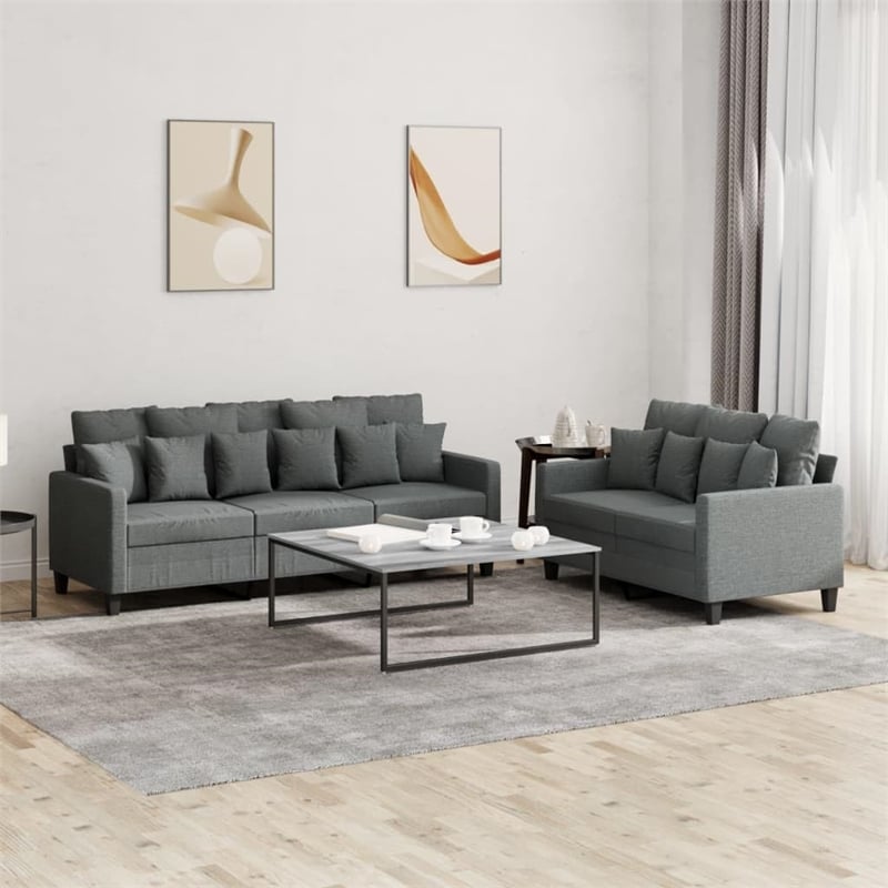 Vidaxl Large Rectangular Sofa Set in Dark Gray Polyester