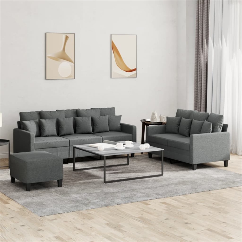 Vidaxl Metal Sofa Set in Dark Grey Polyester Fabric