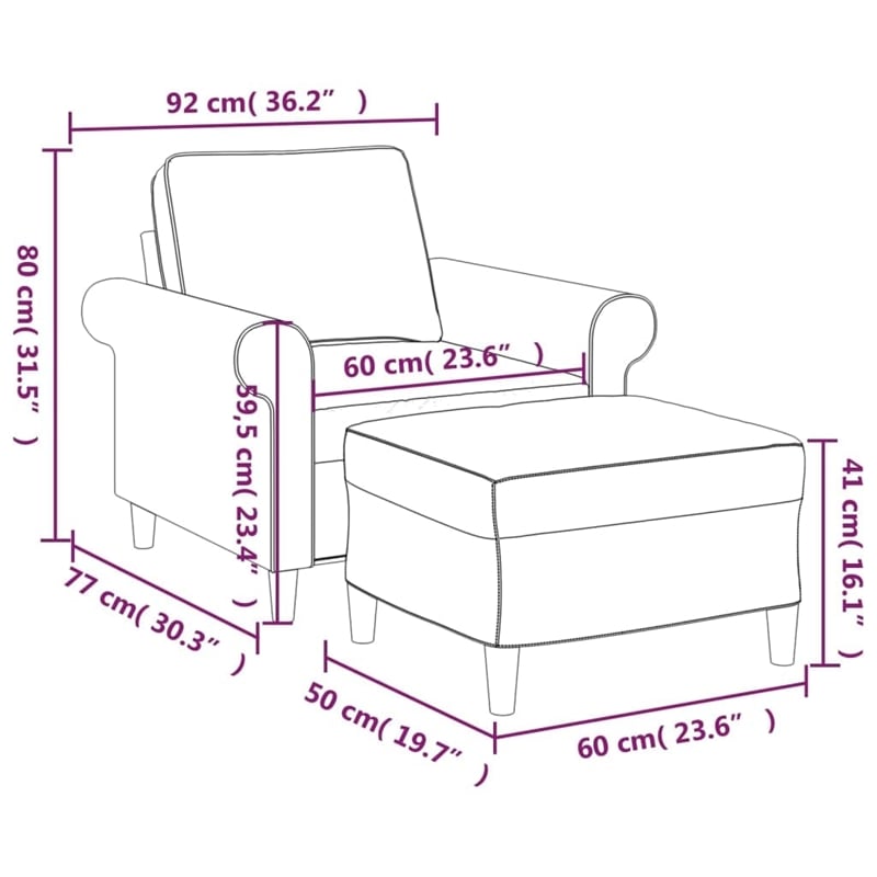 Vidaxl Single Sofa Chair with Footstool in Light Grey