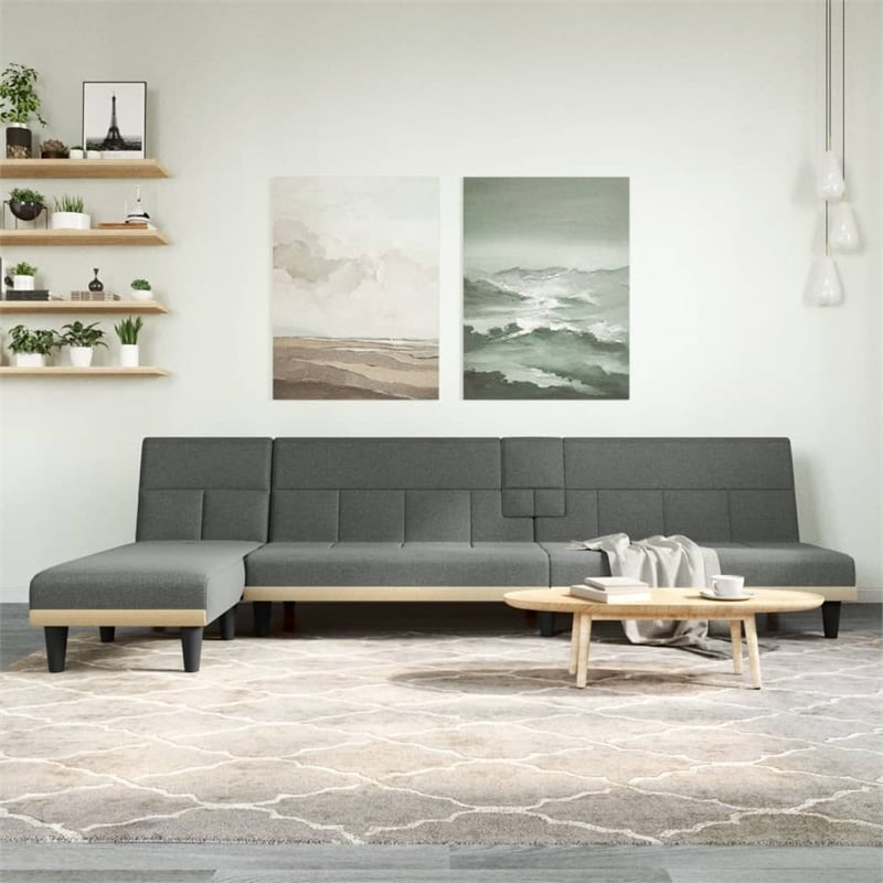 Vidaxl L-Shaped Sofa Bed in Dark Gray Polyester
