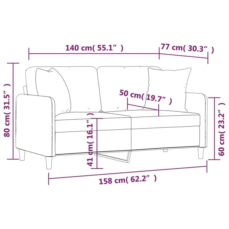 Vidaxl Metal 2-Seater Sofa in Dark Gray Fabric