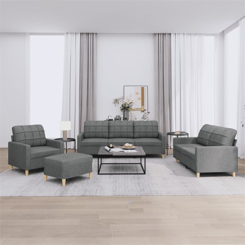 Vidaxl Metal Sofa Set in Dark Grey Polyester Fabric