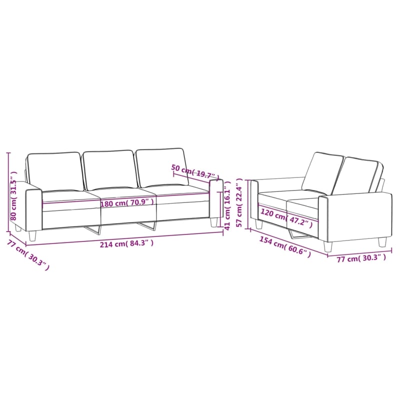 Vidaxl Metal Sofa Set in Black Fabric