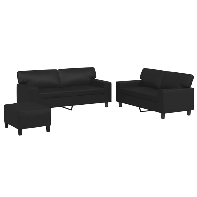 Vidaxl 2-Seater Rectangular Sofa Set in Black Faux Leather