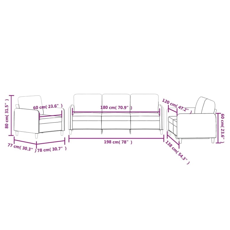 Vidaxl Large Metal Sofa Set in Dark Grey Polyester Velvet